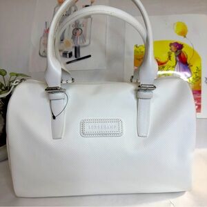 Longchamp Bowling /Boston Type White Leather Handbag
